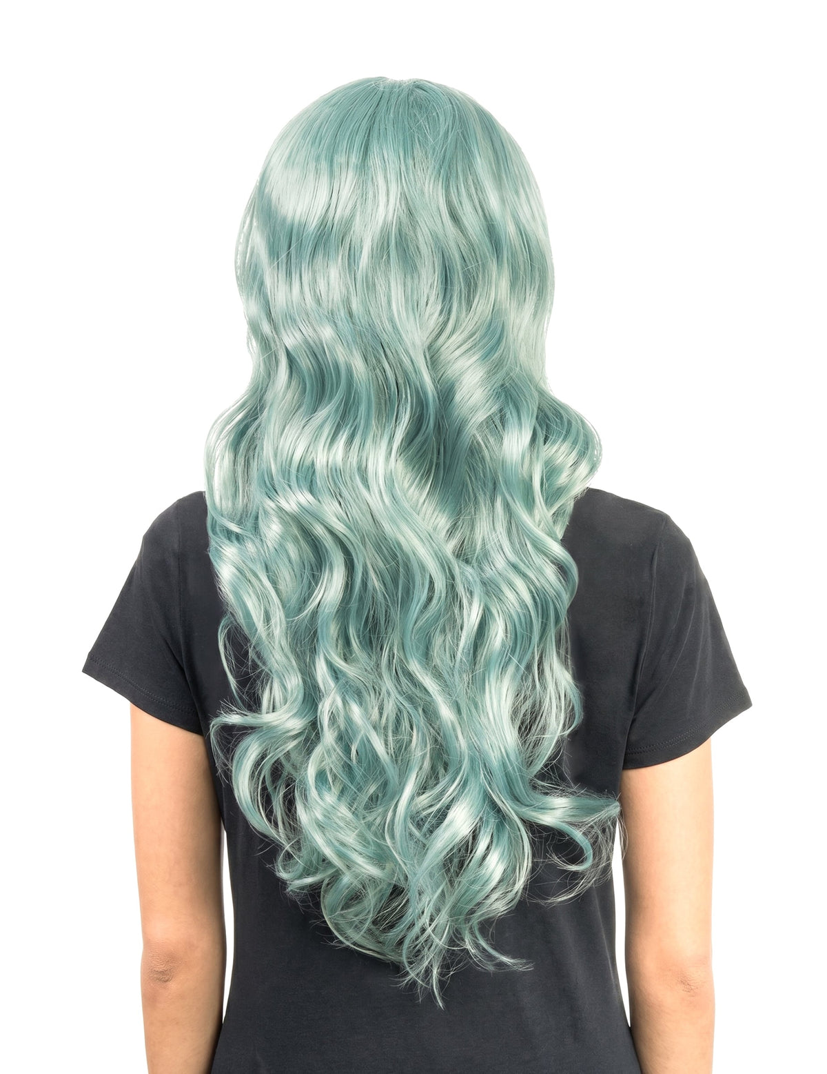Peruca termorresistente longa ondulada verde luxe para mulher