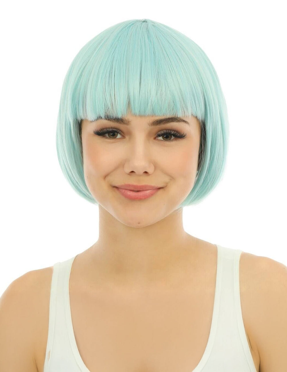 Perruque courte luxe pour adulte bleu pastel avec frange