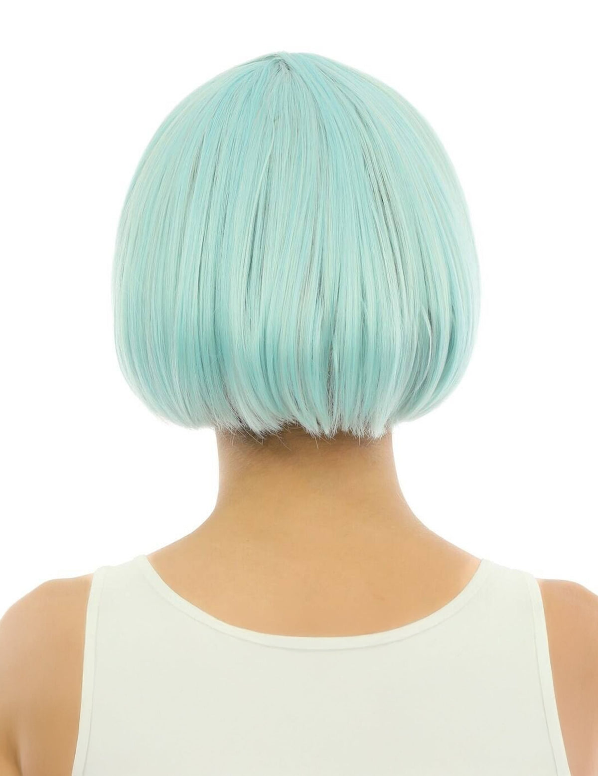 Vue de dos de la perruque courte luxe pour adulte bleu pastel