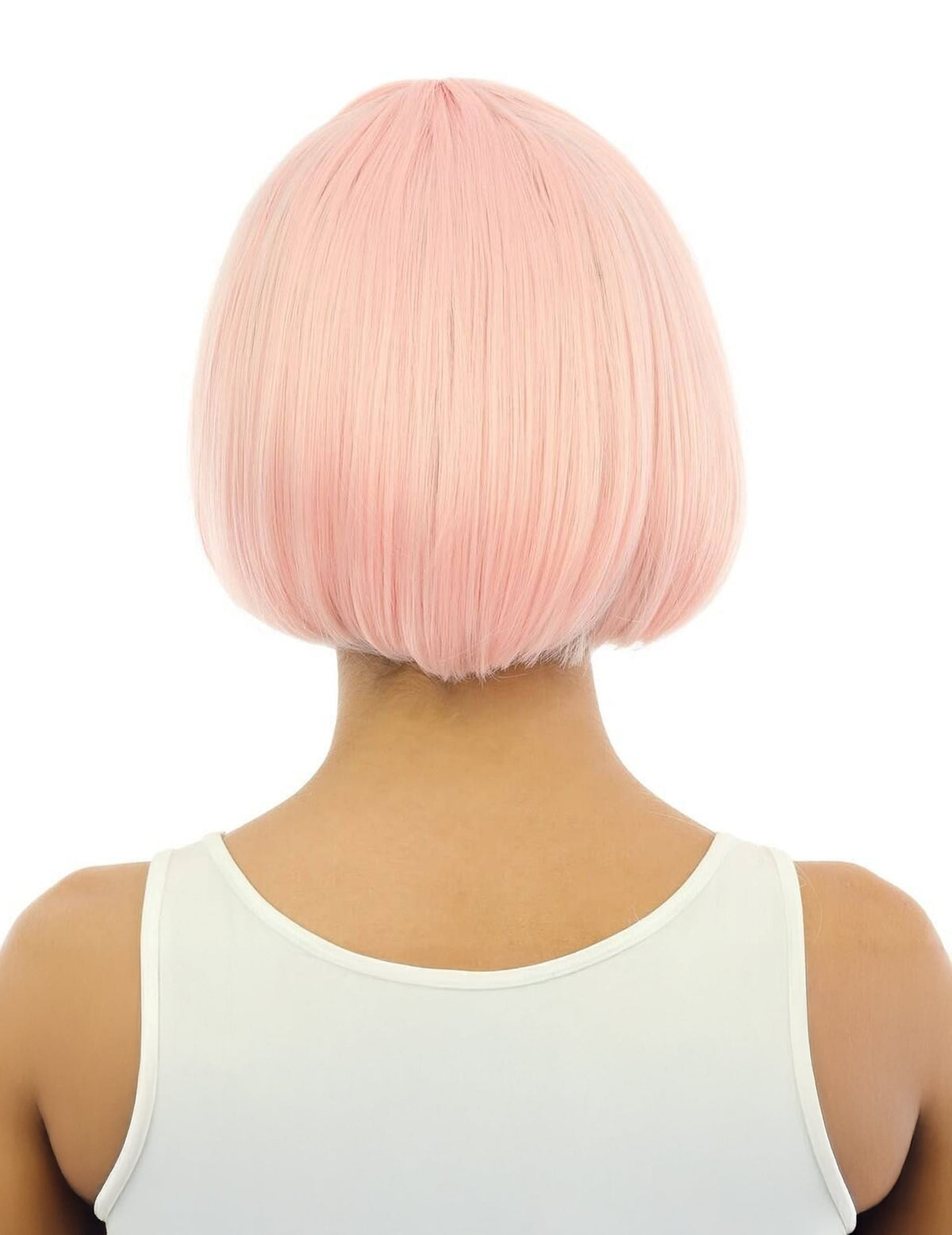Vue de dos de la perruque courte luxe pour adulte rose pastel