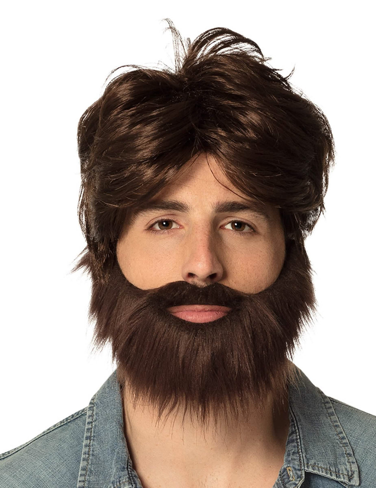 Perruca Dude com barba e bigode para adulto castanho