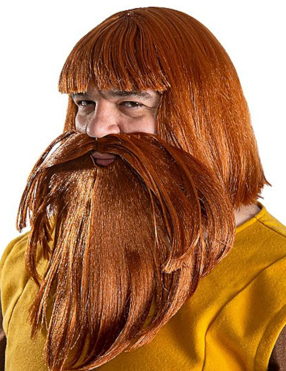 Gros plan sur la barbe et la frange du perruque et barbe Halvar Vic le Viking