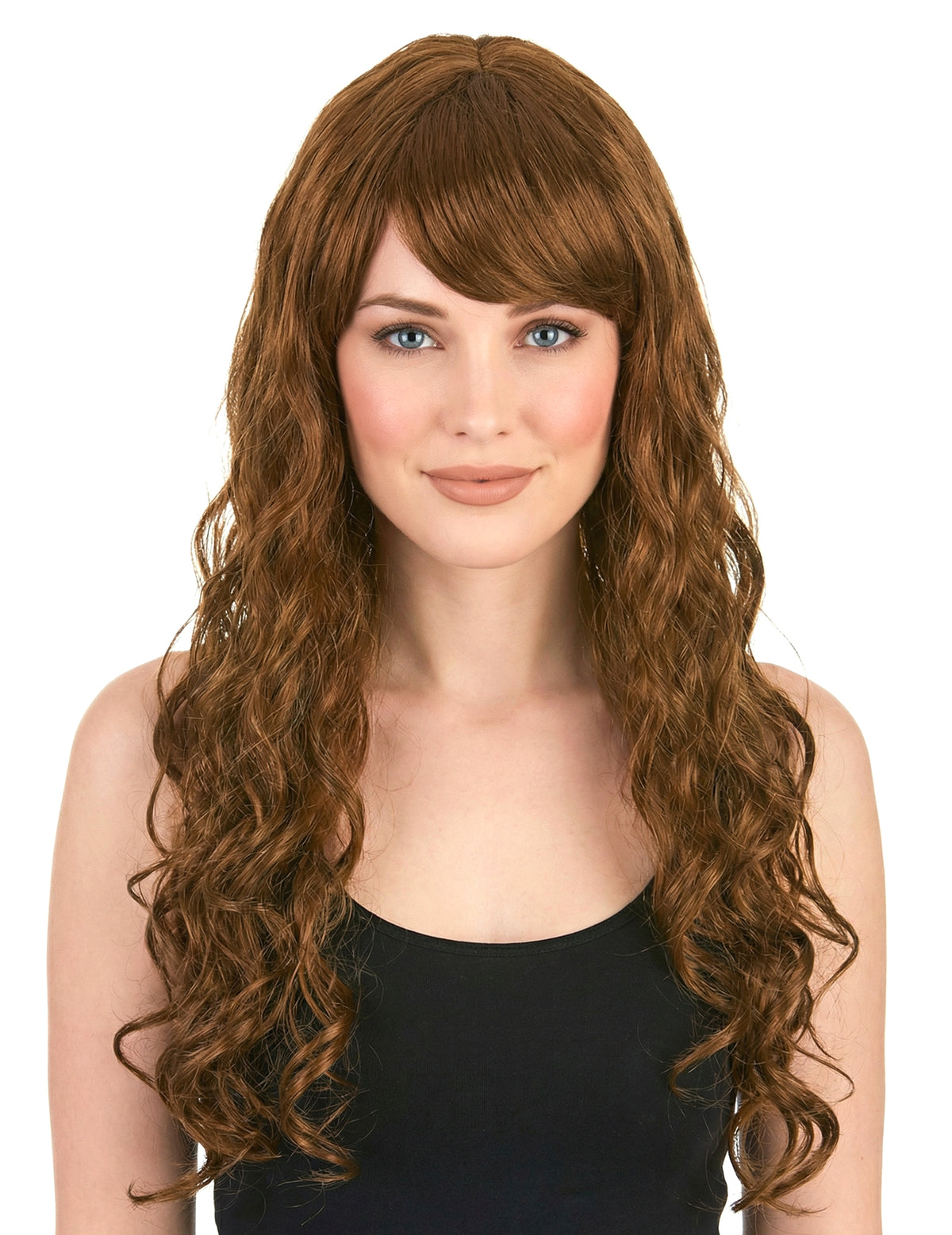 Perruque glamour longue pour femme châtain avec boucles