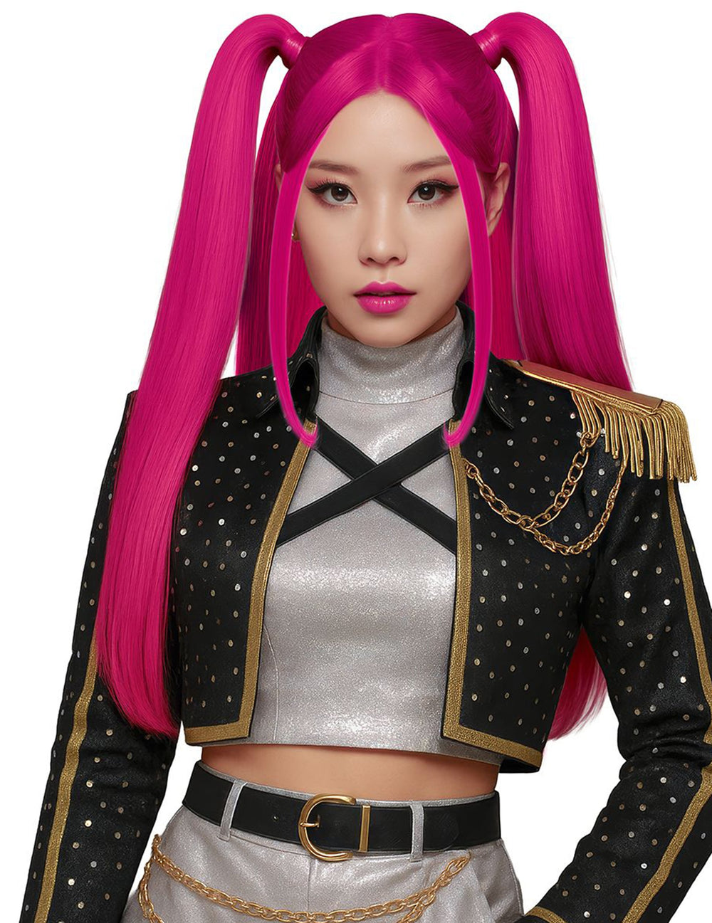 Perruque Kpop couettes pour adulte rose vif