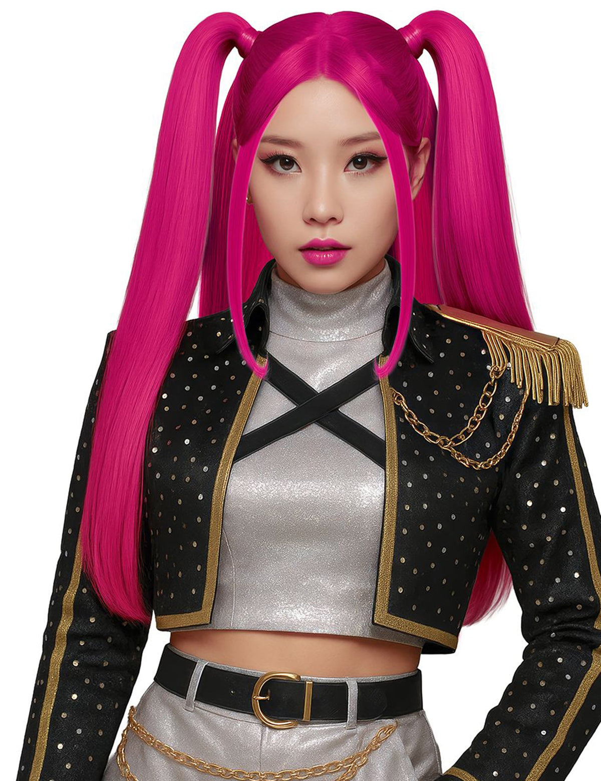 Perruque Kpop couettes pour adulte rose vif