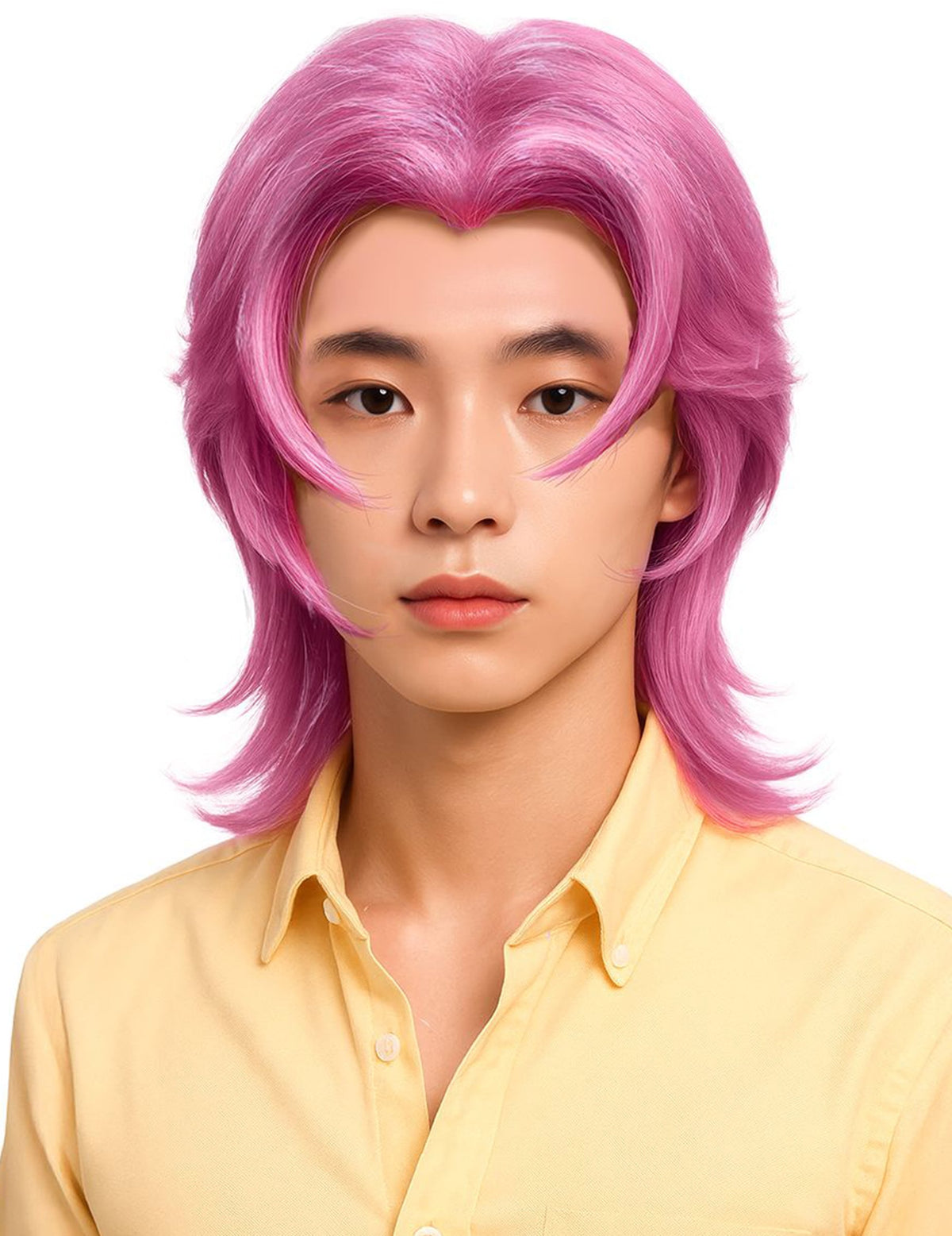 Perruque Kpop pour homme rose mi-longue