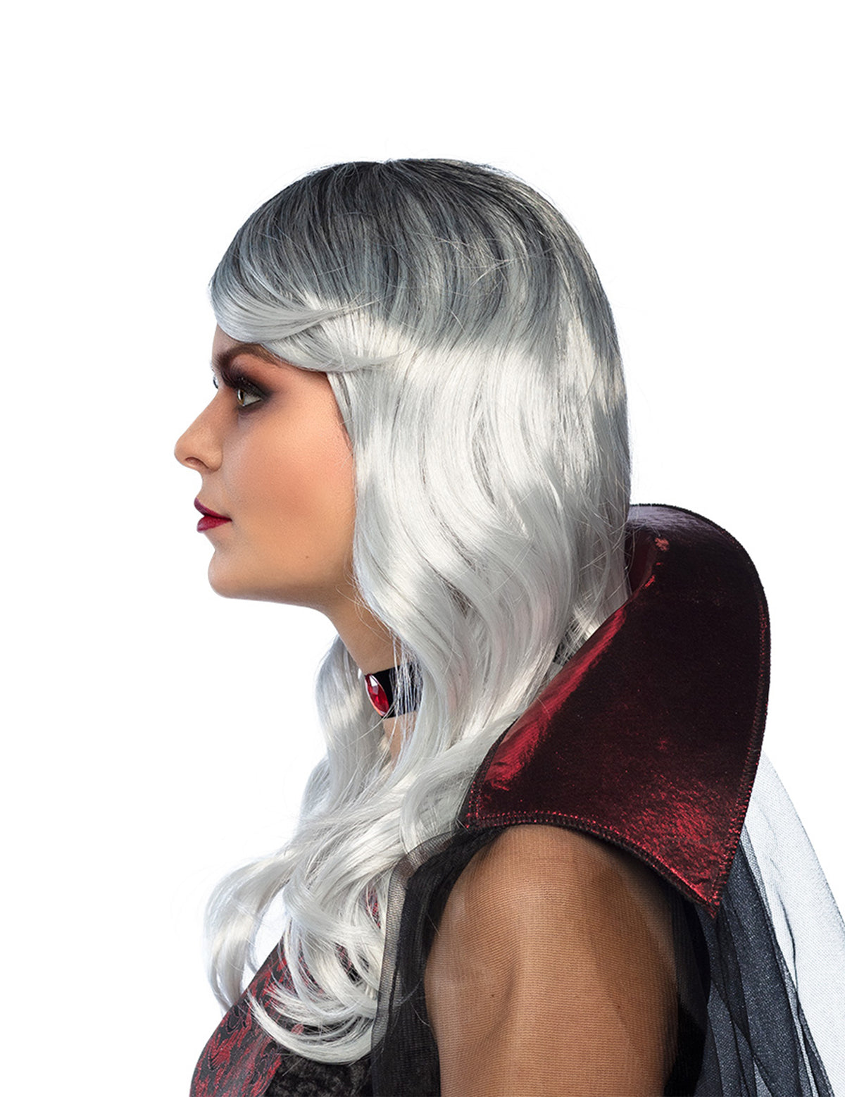 Vue de profil de la perruque longue Halloween pour adulte
