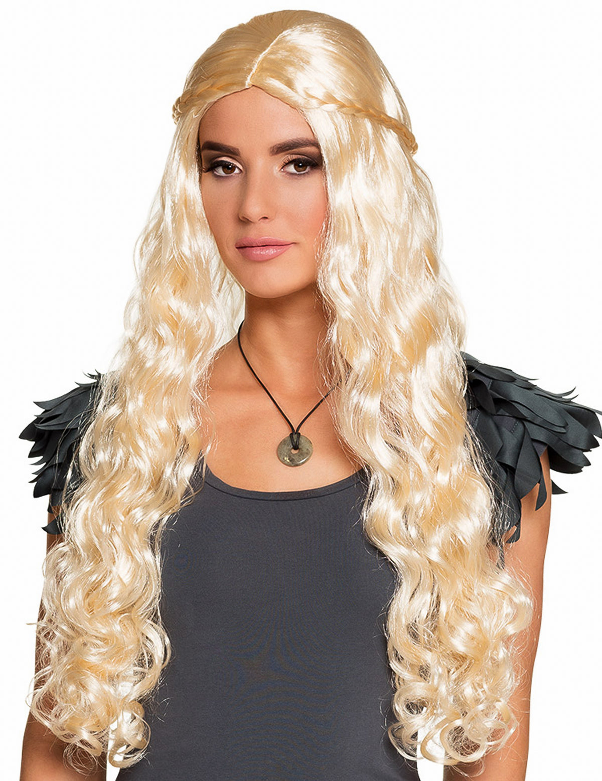 Perruque longue avec petites tresses pour femme blonde ondulée