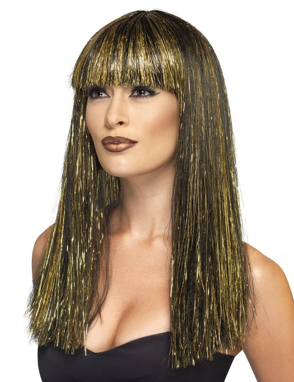 Perruque longue égyptienne pour femme noire et dorée
