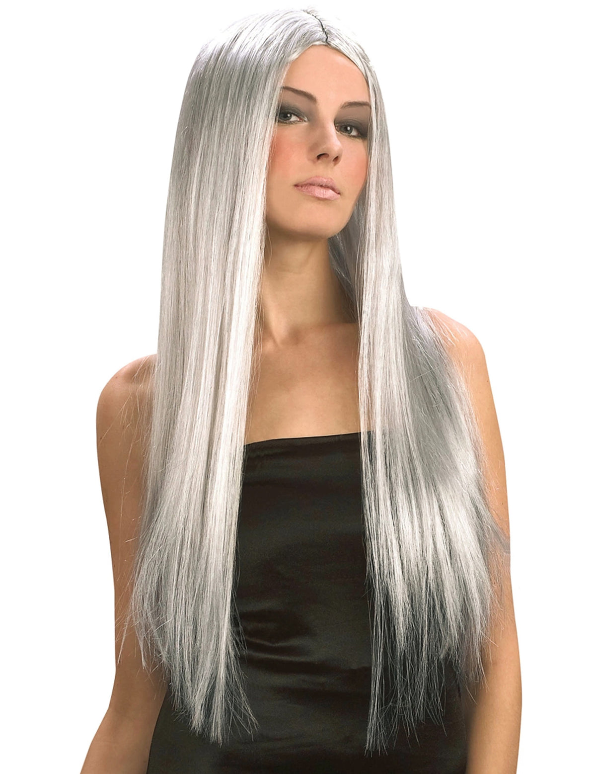 Perruque longue Halloween pour femme grise