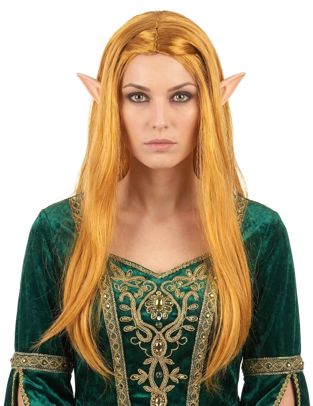 Peruca longa hippie para mulher ruiva com orelhas de elfo