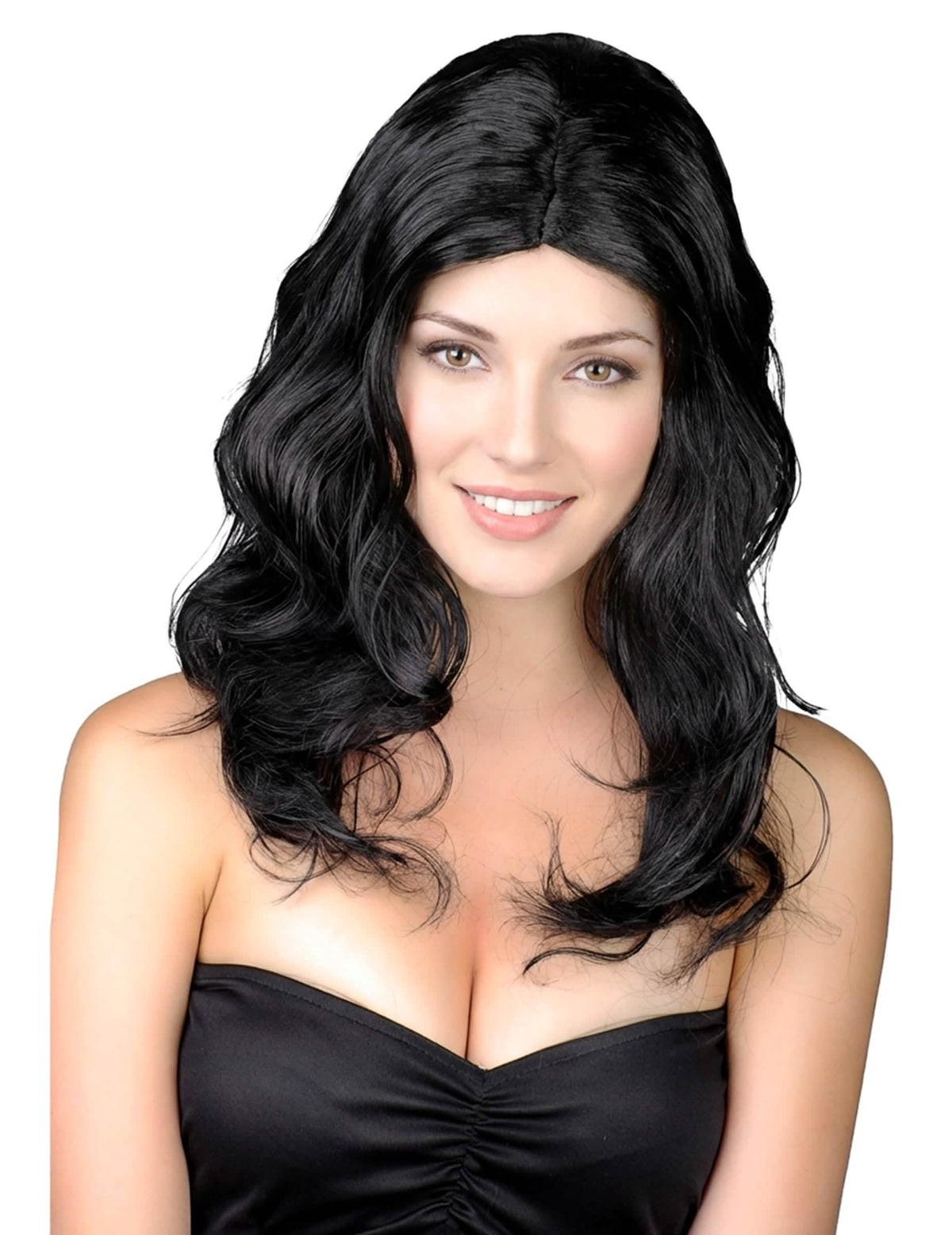 Perruque longue ondulée pour femme noire