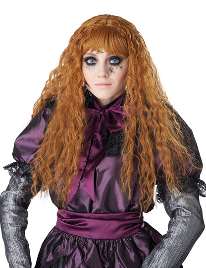 Vue de face de la perruque longue ondulée pour enfant rousse