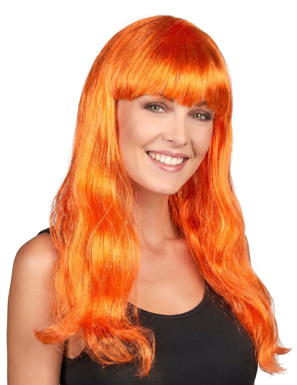 Peruca longa cor-de-laranja mulher