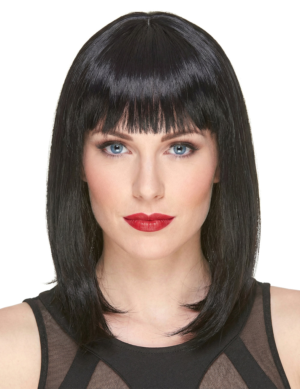 Perruque luxe noire mi-longue pour femme noire avec frange