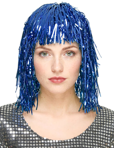 Peruca azul metalizada para adulto