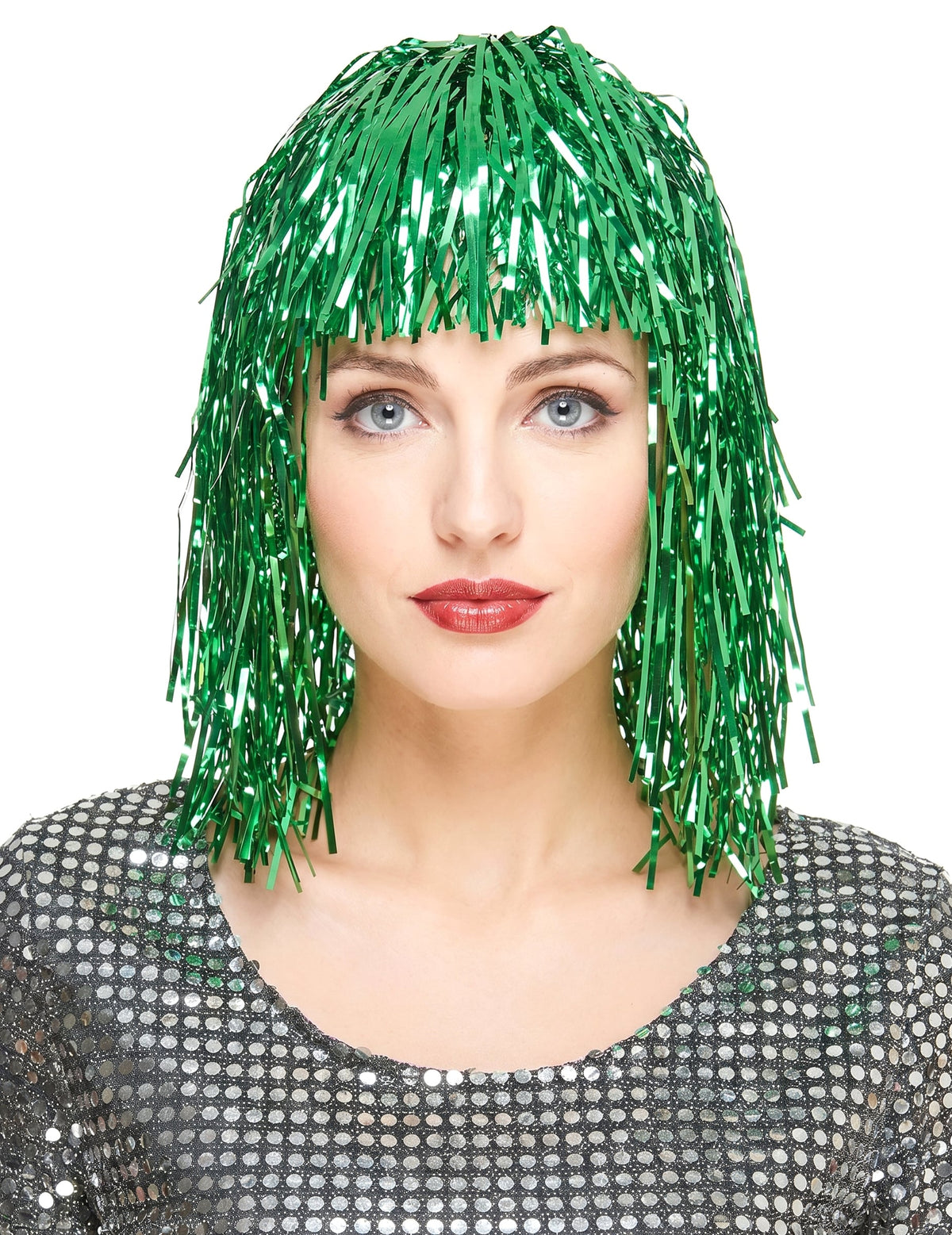 Peruca metálica verde mulher
