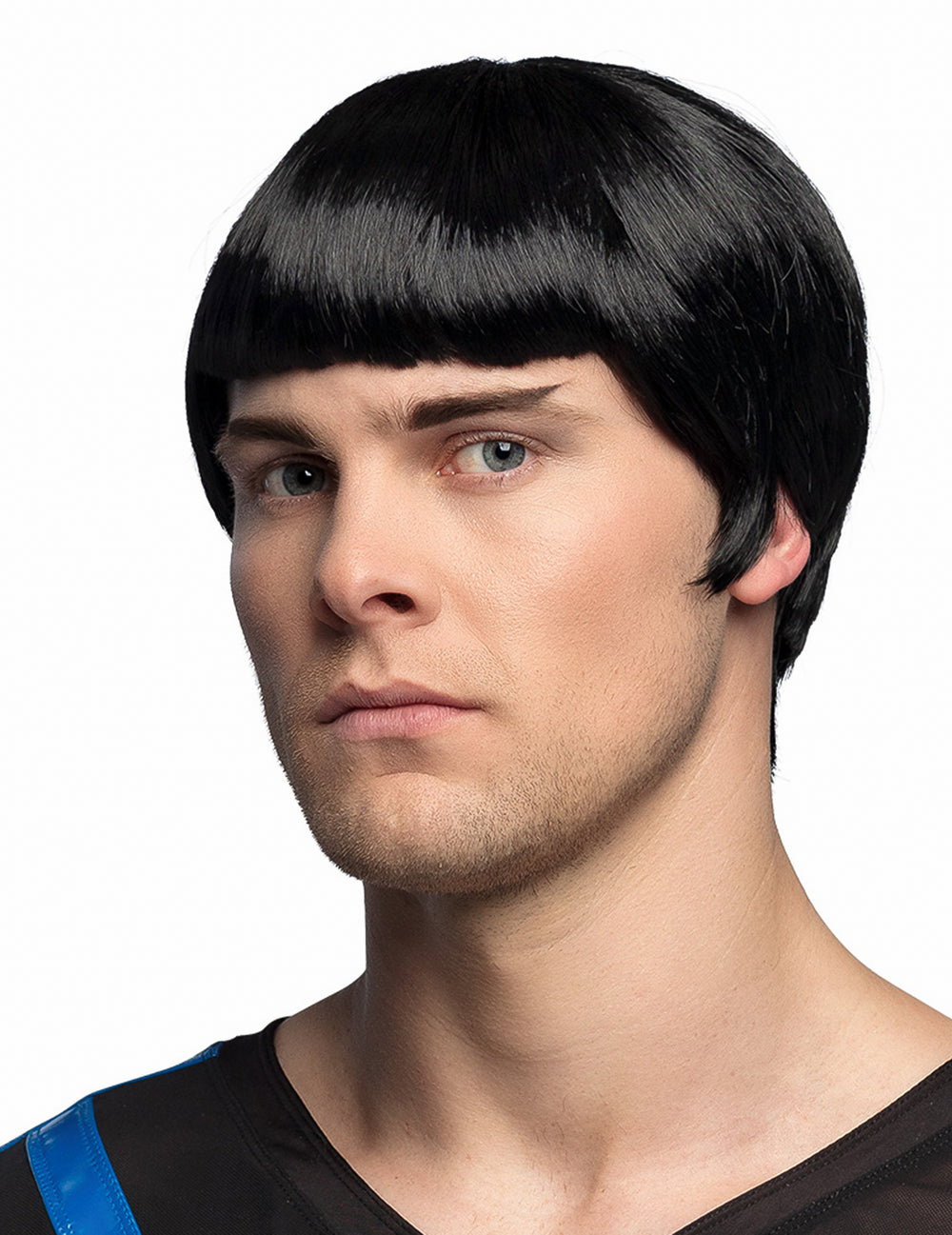 Perruque officier espace pour homme noire lisse avec frange droite