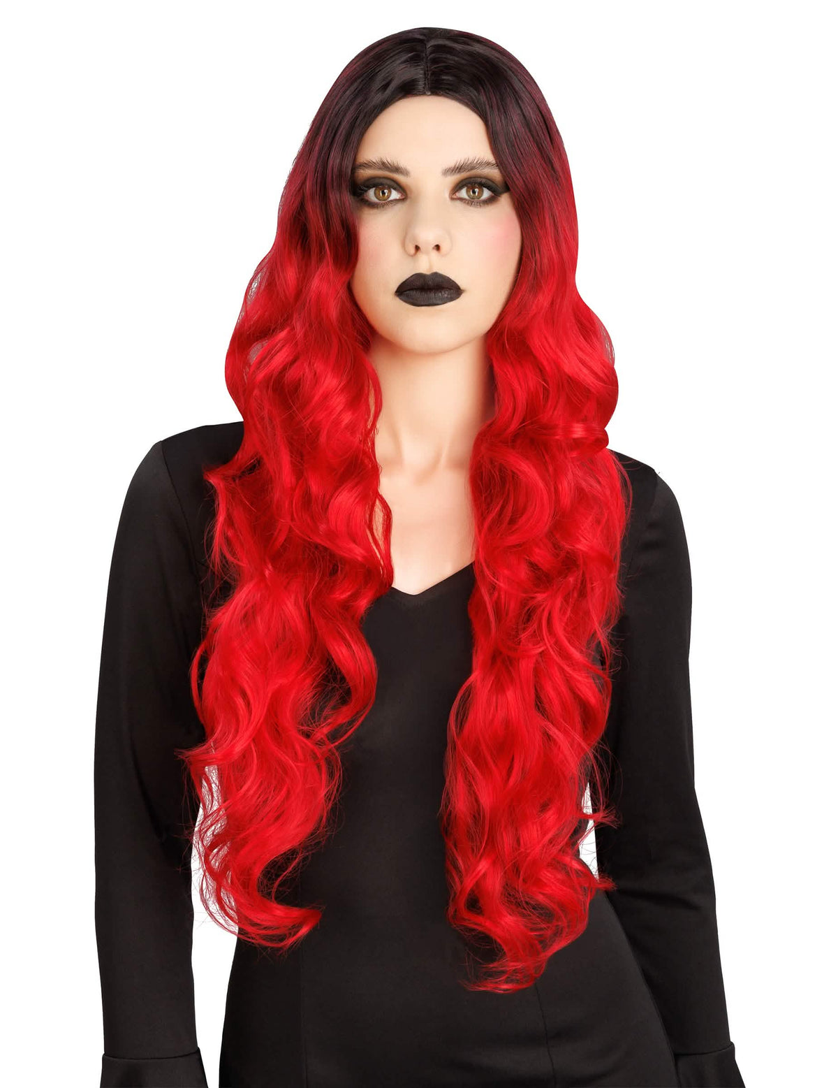 Peruca ombré vermelha e preta luxo mulher