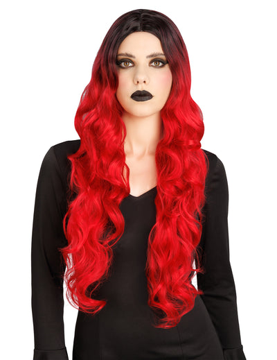 Peruca ombré vermelha e preta luxo mulher