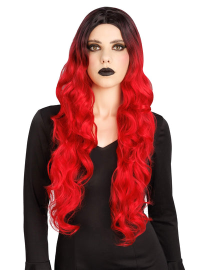 Peruca ombré vermelha e preta luxo mulher