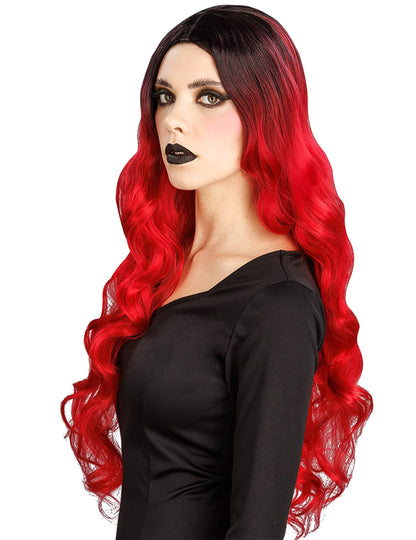 Peruca ombré vermelha e preta luxo mulher