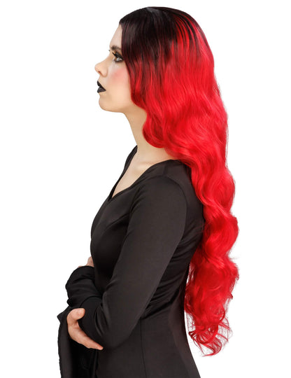 Peruca ombré vermelha e preta luxo mulher