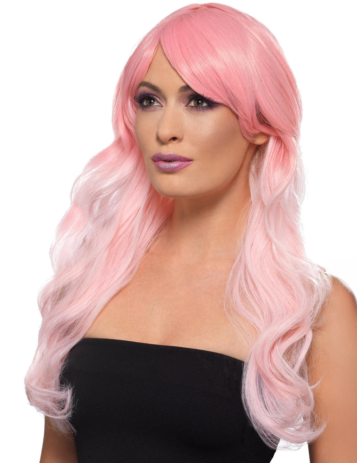 Perruque ombrée rose résistante à la chaleur pour adulte longue et ondulée
