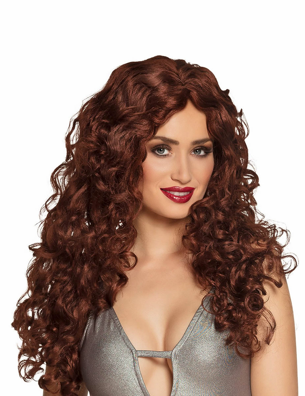 Peruca longa ondulada para mulher ruiva