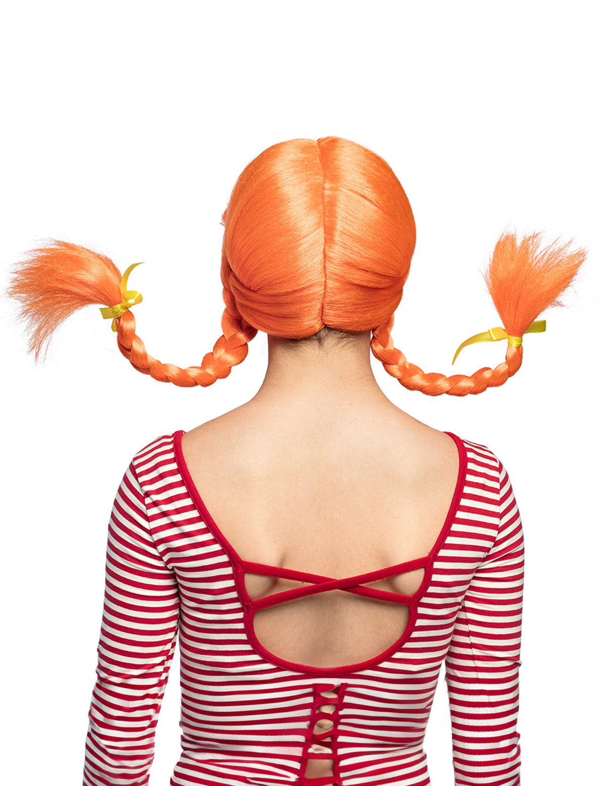 Vue de dos de la perruque orange pour femme
