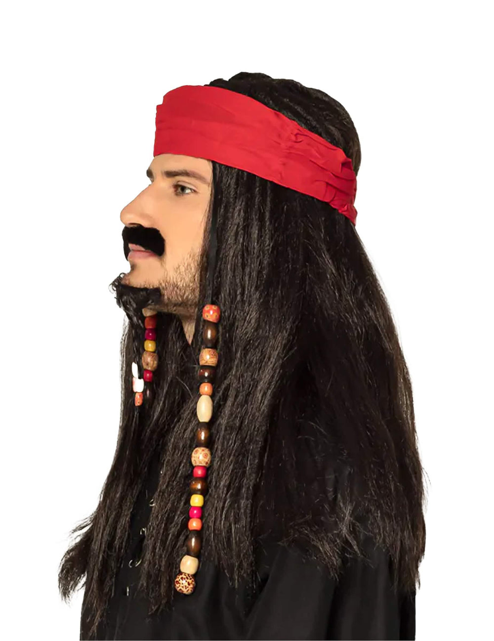 Vista de perfil da peruca pirata com bandana para homem