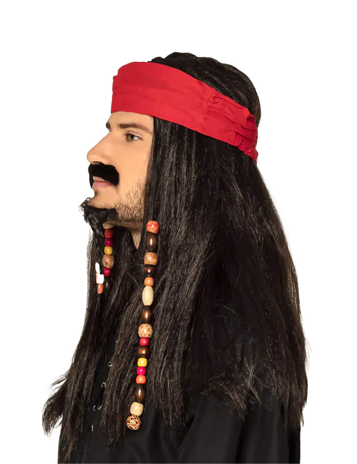 Vista de perfil da peruca pirata com bandana para homem