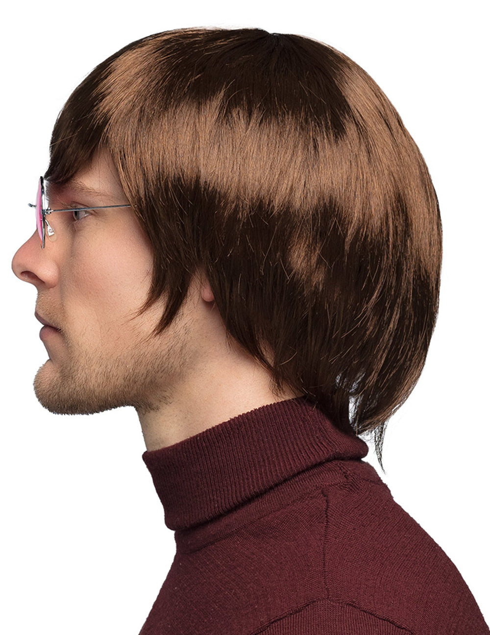Vue de profil de la perruque pop star anglaise retro pour homme