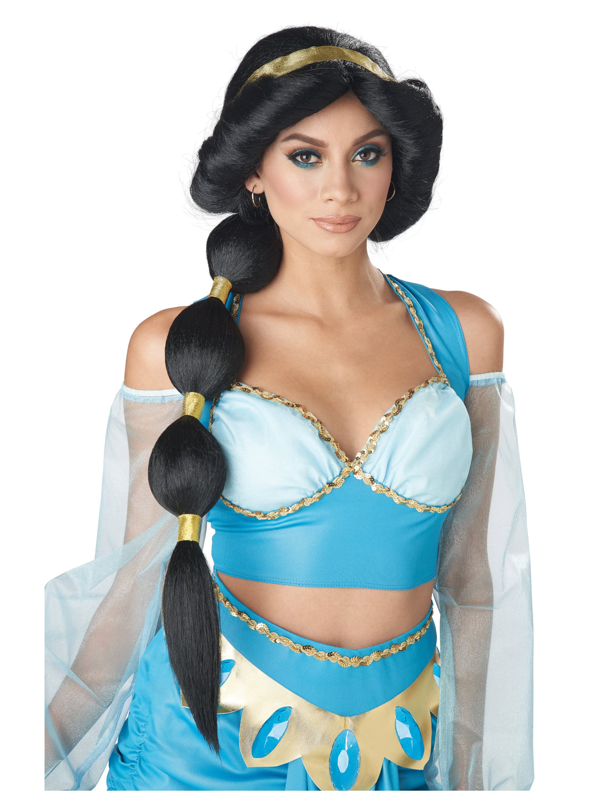 Perruque de princesse du désert pour femme noire avec longue tresse et bandeau doré
