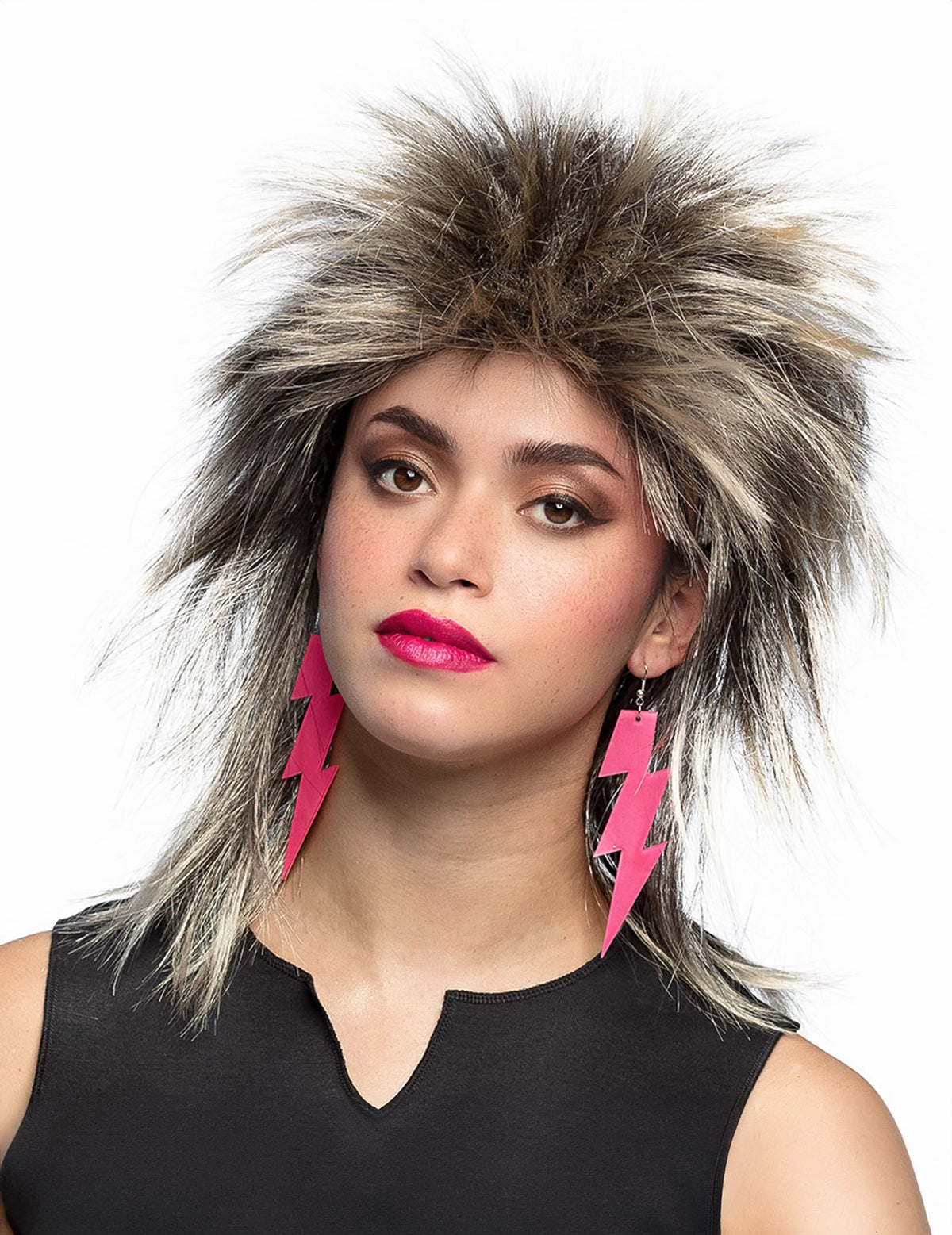 Perruque punk pour adulte femme châtain et blonde ébouriffée
