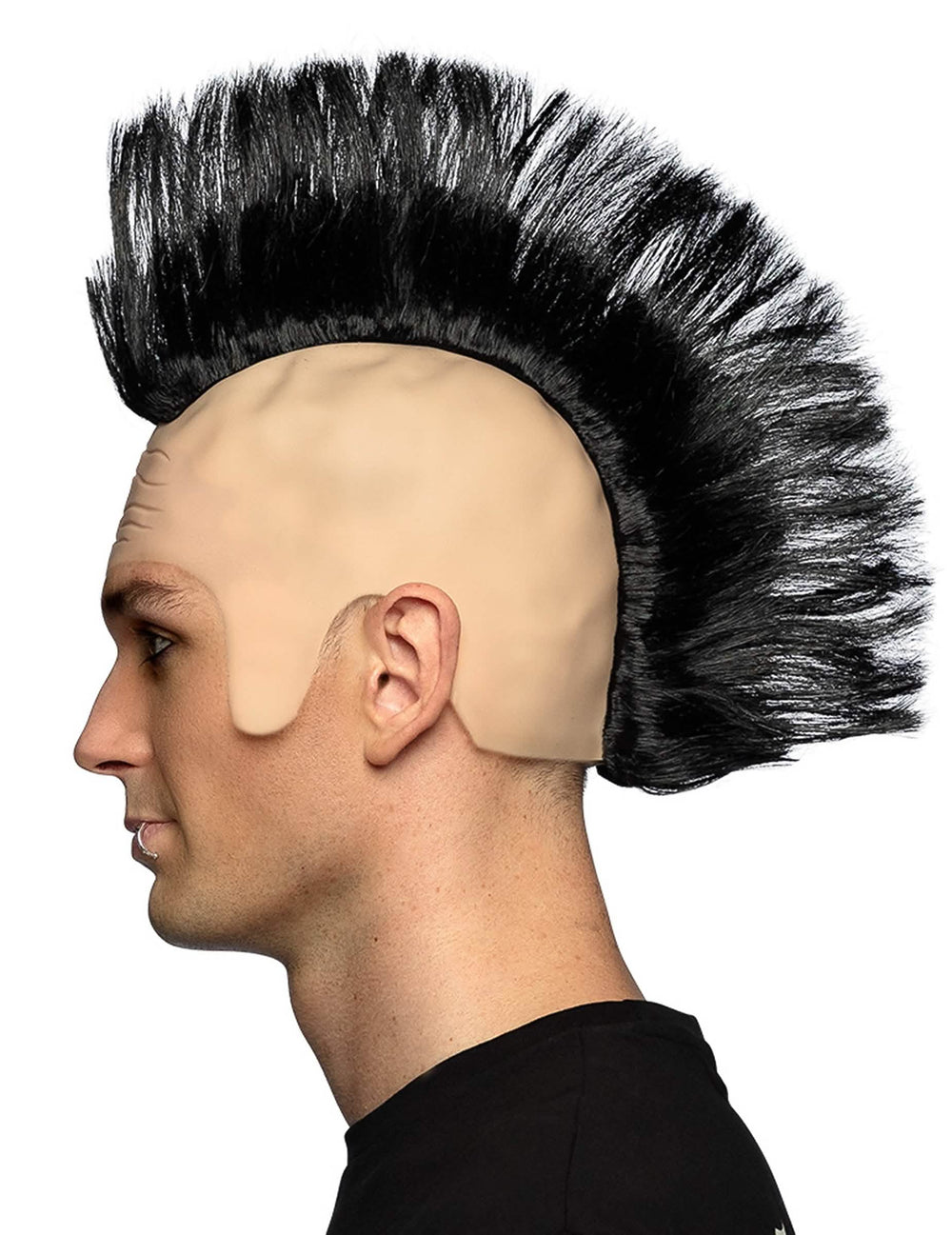Vista de perfil da peruca punk com crista