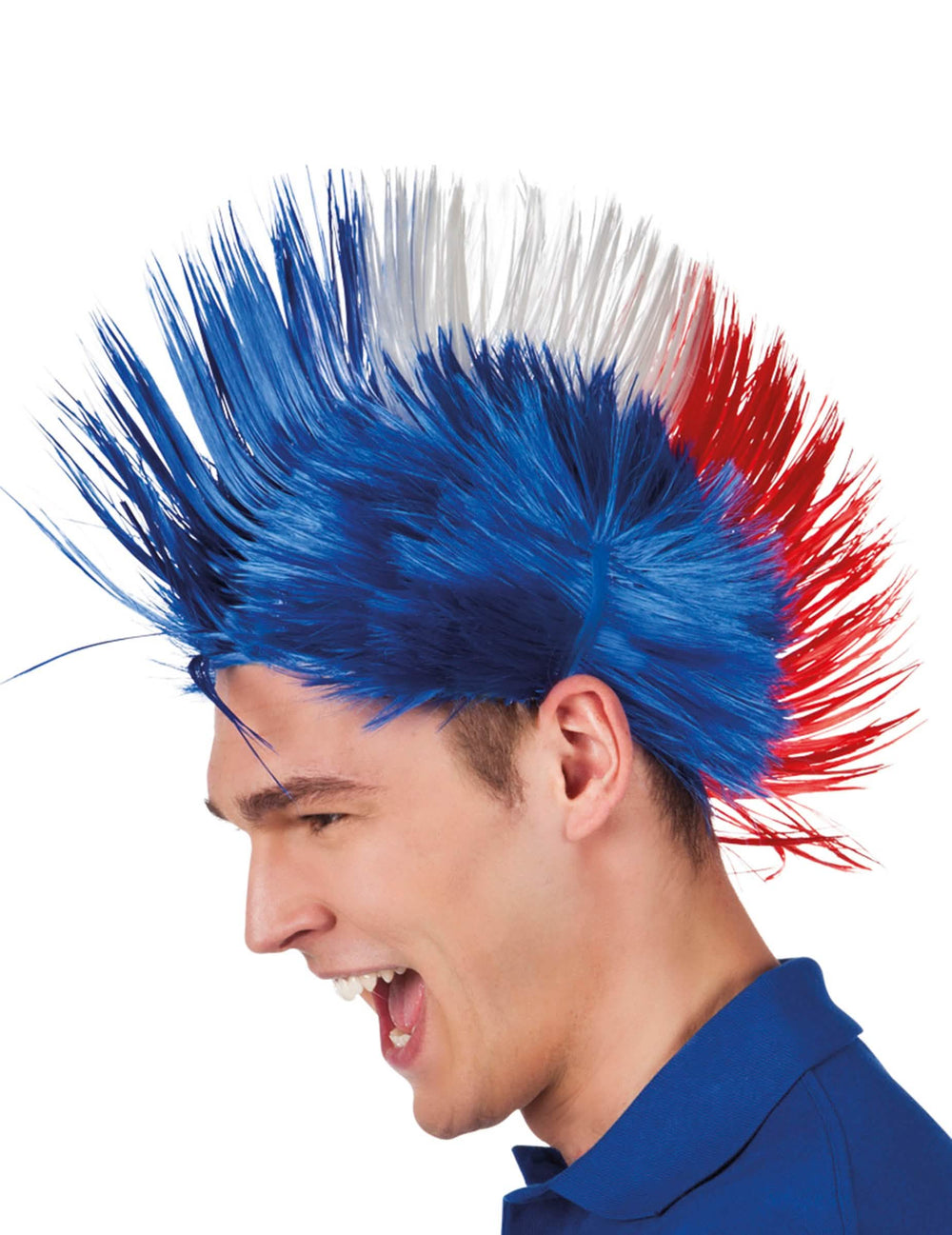 Peruca punk França para homem azul branco vermelho