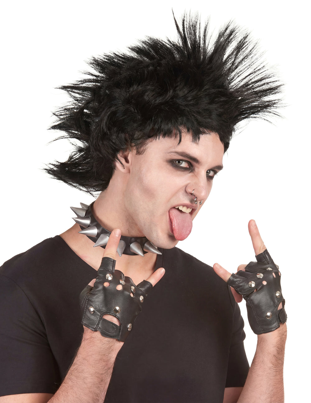 Perruque punk pour homme noire à crête