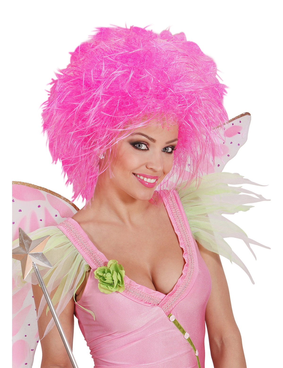 Perruque rose fluo pour femme rose fluo ébouriffée