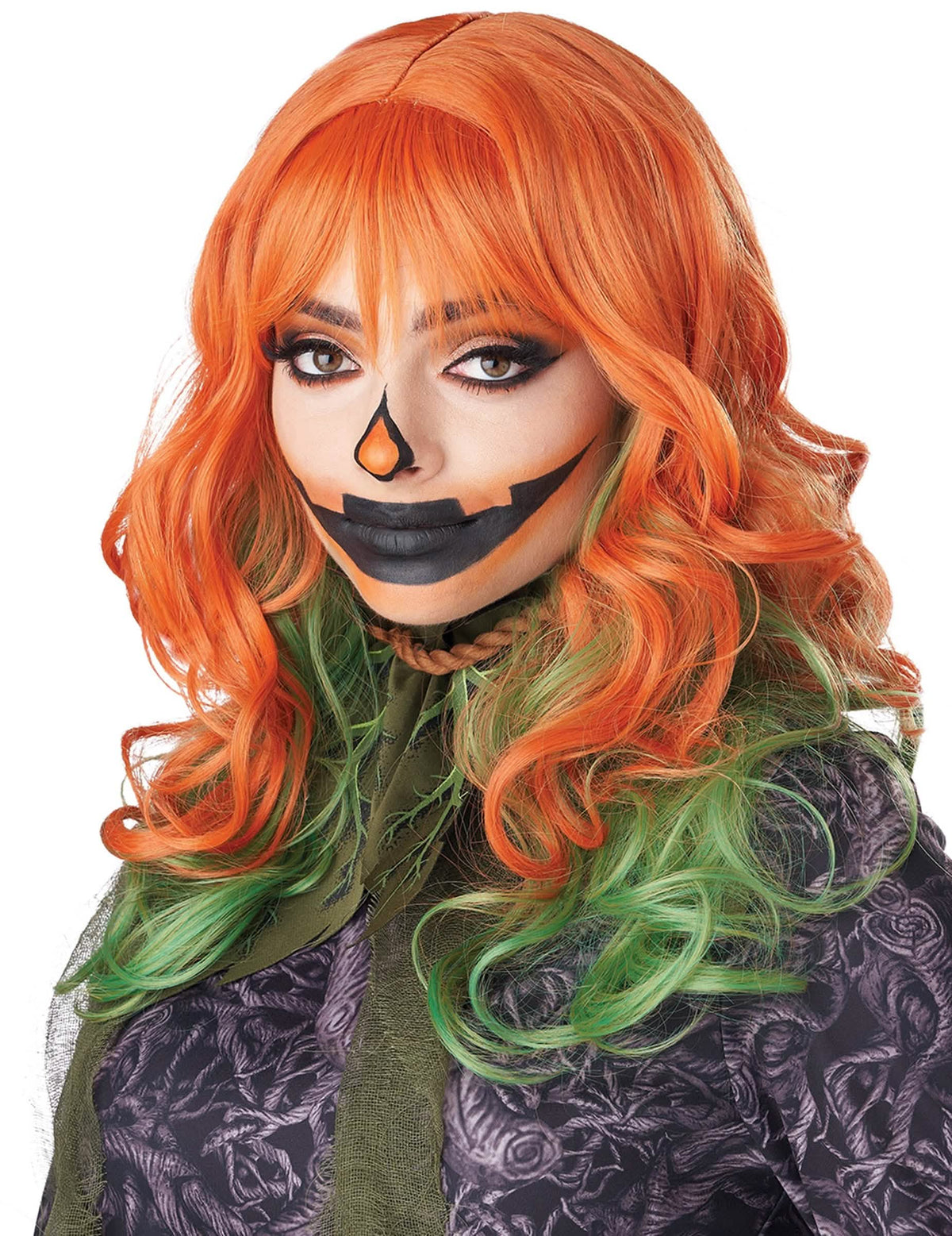Peruca para mulher ruiva e verde encaracolada