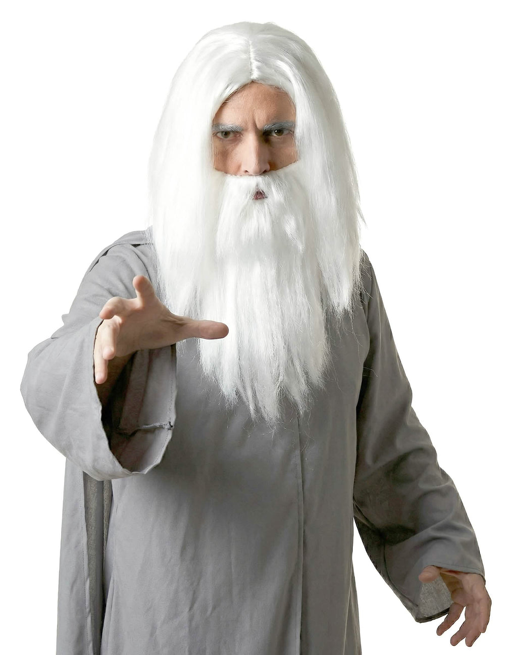 Peruca com barba de feiticeiro para homem branca