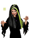 Perruque de sorcière Halloween pour fille noire et blanche phosphorescente