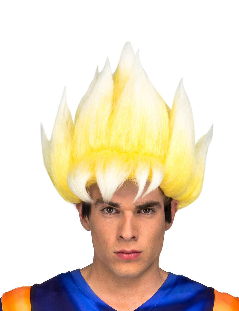 Perruque Super Saiyan Goku Dragon Ball™ pour adulte jaune et blanche hérissée