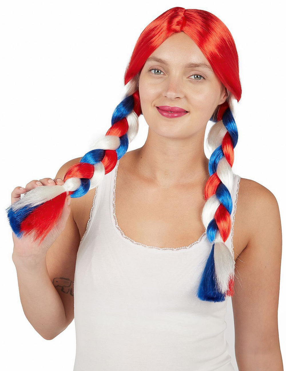 Perruque tresses pour femme bleu blanc rouge