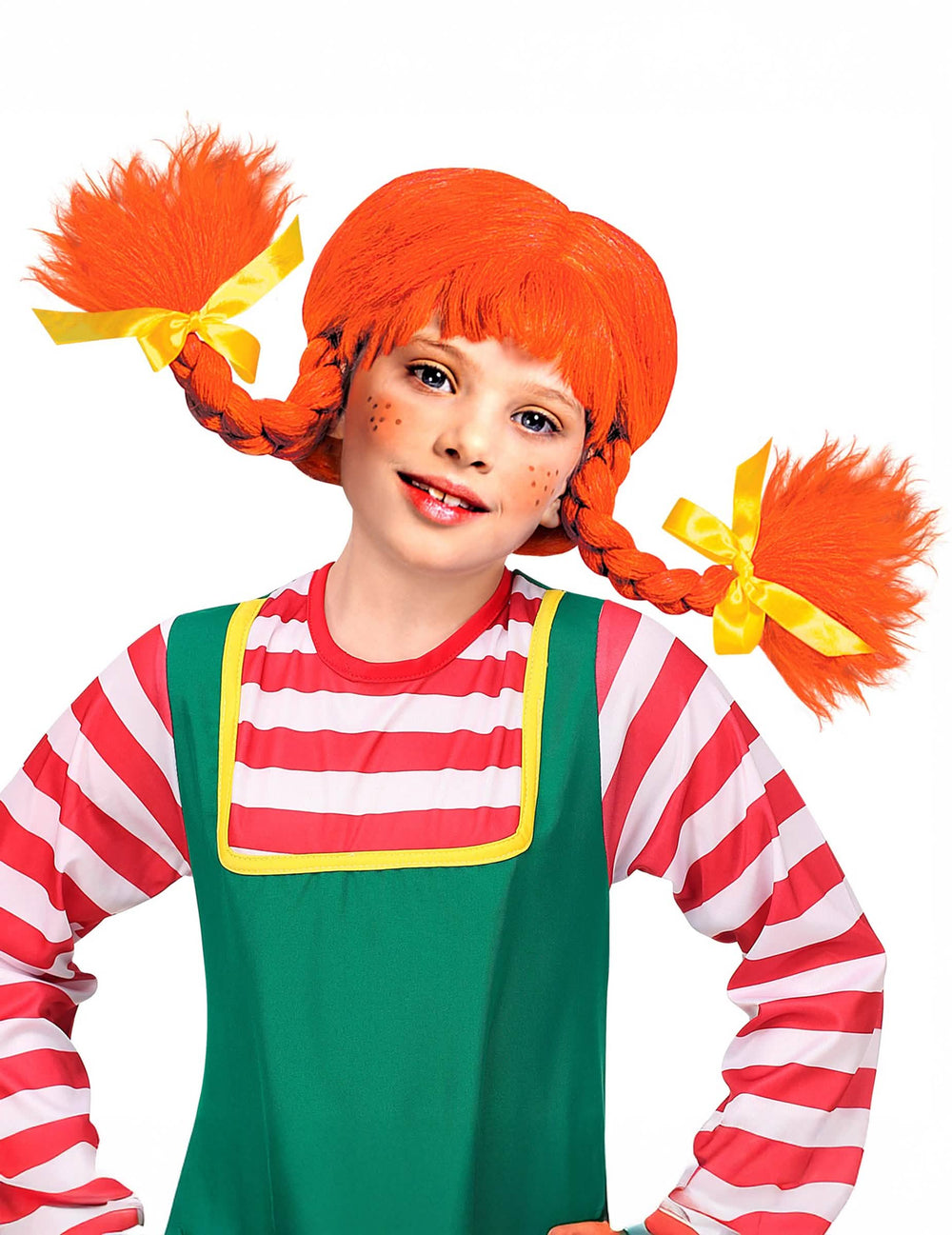 Peruca de tranças ruivo para menina ruiva com laços amarelos