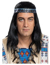 Perruque Winnetou pour adulte noire avec bandeau à motifs peau de serpent