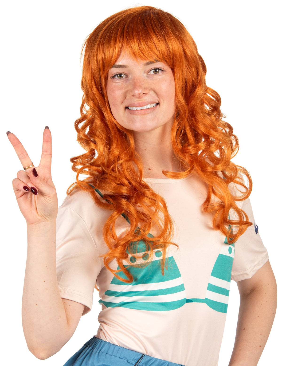 Perruque Nami One Piece pour femme orange bouclée