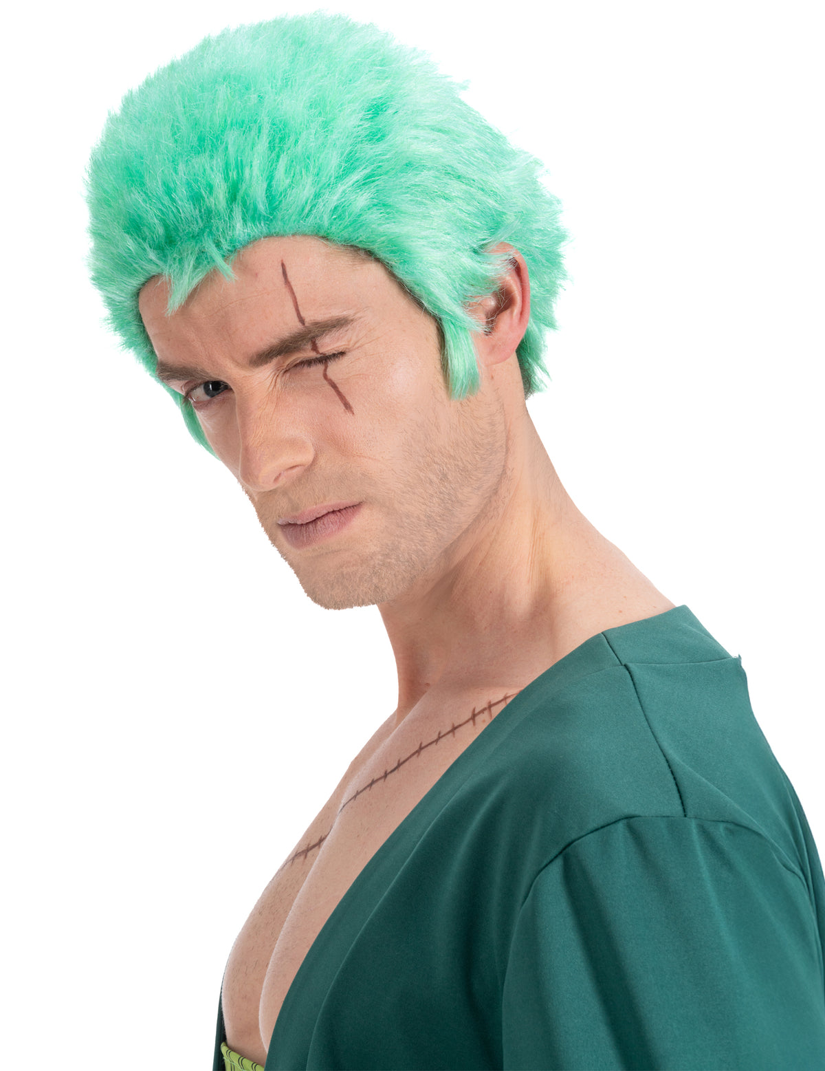 Perruque Zoro One Piece pour homme verte