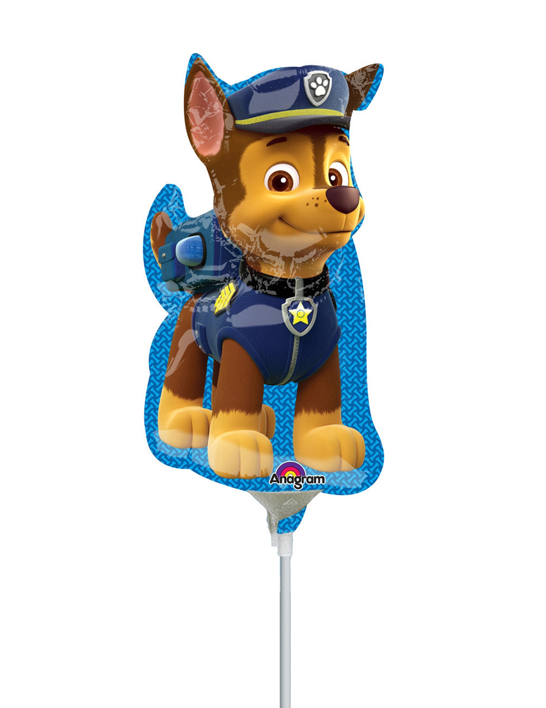 Ballon aluminium Chase Pat'Patrouille pour enfant bleu et marron sur tige