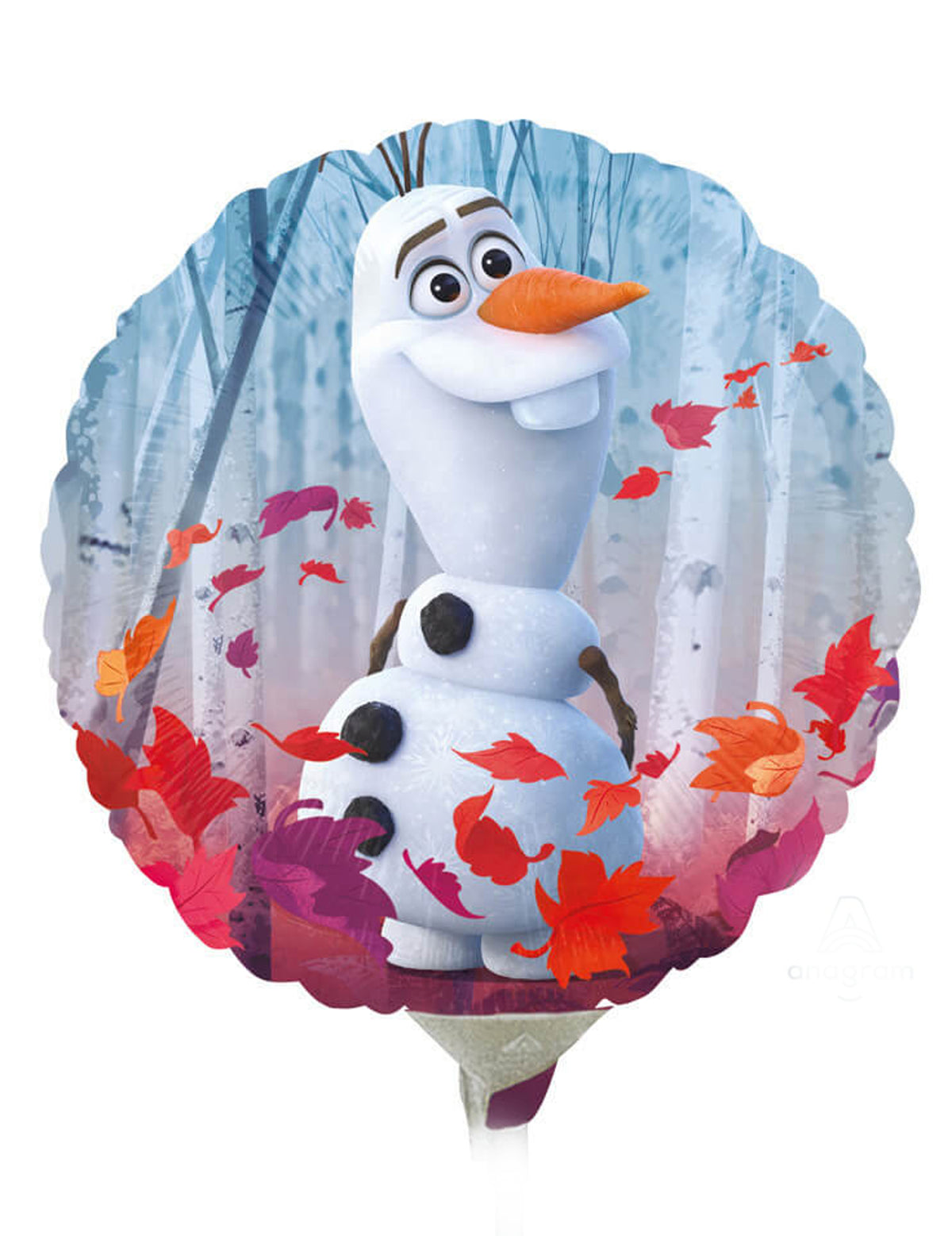 Face avec Olaf entouré de feuilles d'automne du ballon aluminium rond La Reine des Neiges 2